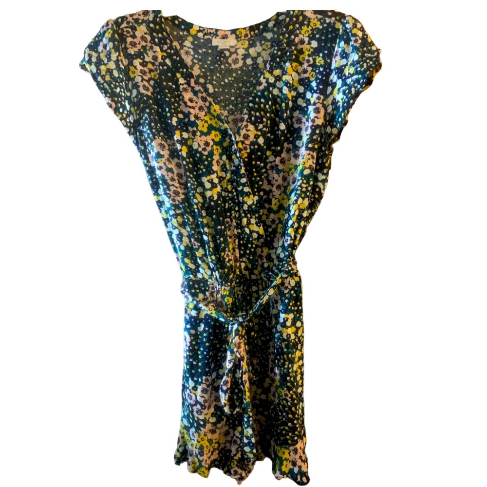 LOFT PETITES by Ann Taylor Blue Floral Short Romper w/Tie Belt - Size MP